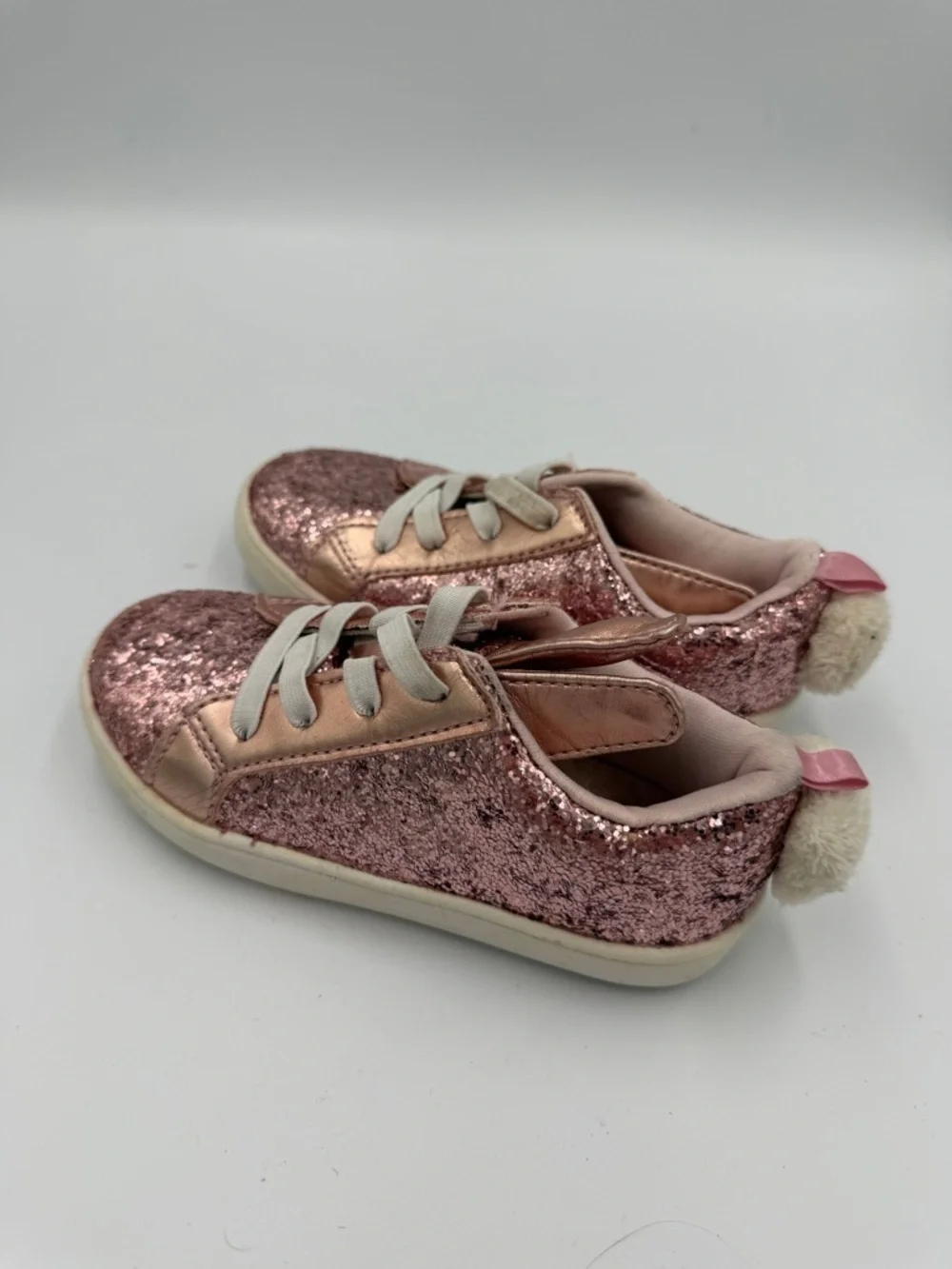 Carter's Toddler Girls 10 BUNNY Glitter Pom-Pom Sneakers - Rose Gold Easter Shoe